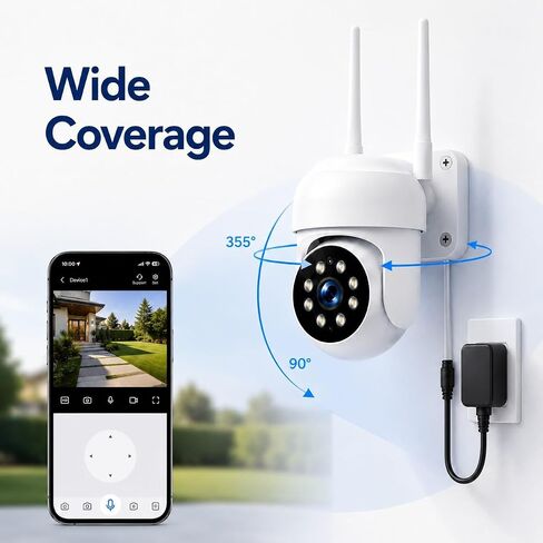 Camcamp Security Camera Wireless Outdoor, 1080P PTZ WiFi with Auto Tracking | Color Night Vision, Siren, 2-Way Audio, IP66 Weatherproof, WiFi 6, 24/7 Recording, No Monthly Fee, Works with Alexa in Kuwait