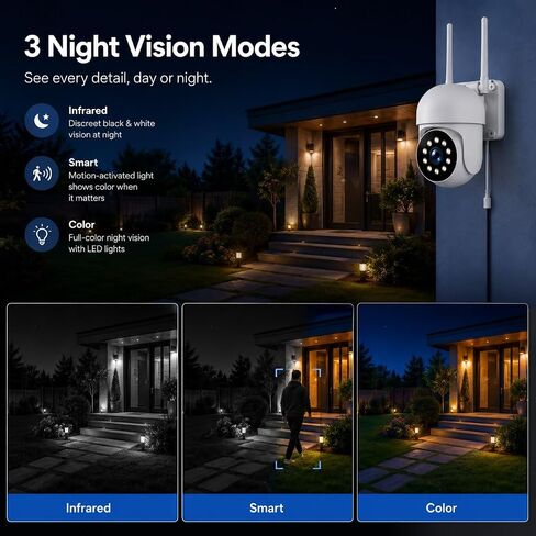 Camcamp Security Camera Wireless Outdoor, 1080P PTZ WiFi with Auto Tracking | Color Night Vision, Siren, 2-Way Audio, IP66 Weatherproof, WiFi 6, 24/7 Recording, No Monthly Fee, Works with Alexa in Kuwait