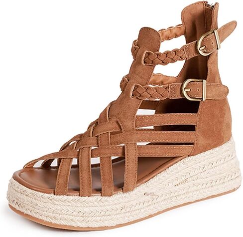 Women's Genuine Leather Woven Platform Roman Sandals with Back Zip Lightweight Round Toe Strappy Wedge Heel Sandals with Double Buckle Cute Beach Summer Daily Shoes in Saudi Arabia