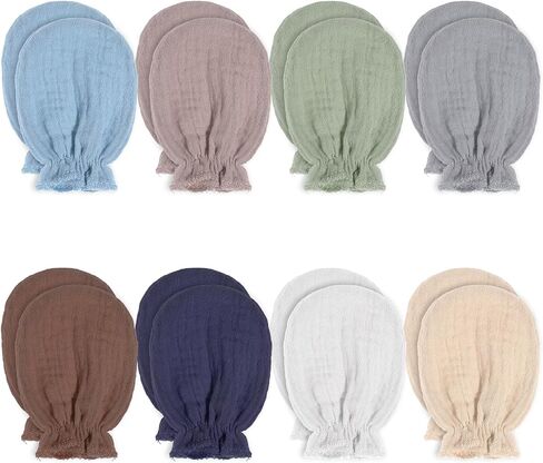 8 Pairs Newborn Baby Muslin Mittens Newborn Infant Toddler Mittens No Scratch Elastic Wrist Gloves Soft Breathable Cotton Gloves Must Haves Essentials for 0-6 Months Baby Boys Girls in Saudi Arabia