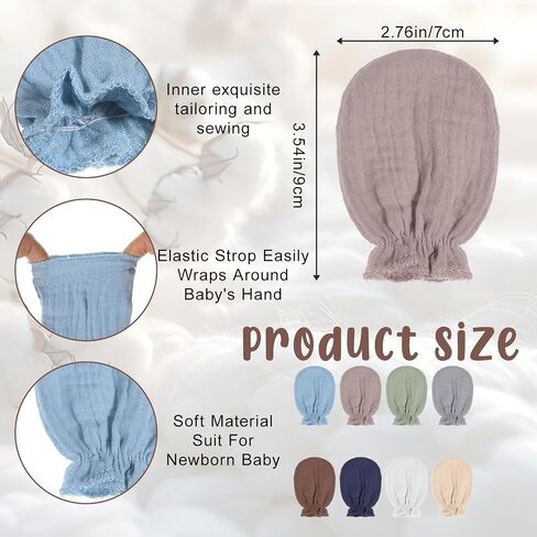 8 Pairs Newborn Baby Muslin Mittens Newborn Infant Toddler Mittens No Scratch Elastic Wrist Gloves Soft Breathable Cotton Gloves Must Haves Essentials for 0-6 Months Baby Boys Girls in Saudi Arabia