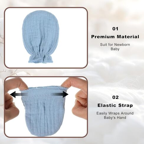 8 Pairs Newborn Baby Muslin Mittens Newborn Infant Toddler Mittens No Scratch Elastic Wrist Gloves Soft Breathable Cotton Gloves Must Haves Essentials for 0-6 Months Baby Boys Girls in Saudi Arabia