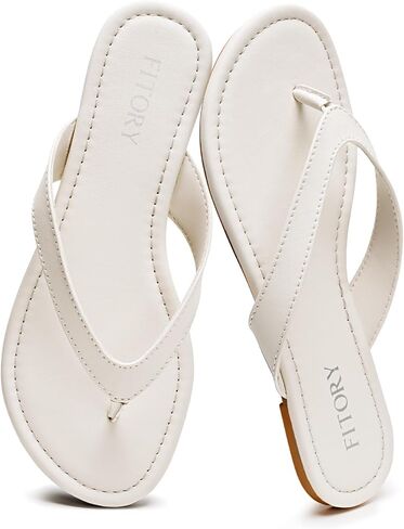 FITORY Womens Flip Flops,Comfort Thong Walking Slides,Summer Flat Sandals | Slip on Slippers,Cushioning Insole,Open Toe,Casual,Fashion,Summer,Indoor and Outdoor,Vegan Leather White Size 10 in Saudi Arabia