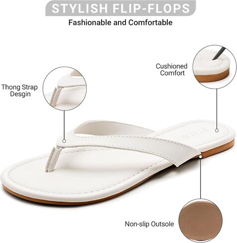 FITORY Womens Flip Flops,Comfort Thong Walking Slides,Summer Flat Sandals | Slip on Slippers,Cushioning Insole,Open Toe,Casual,Fashion,Summer,Indoor and Outdoor,Vegan Leather White Size 10 in Saudi Arabia