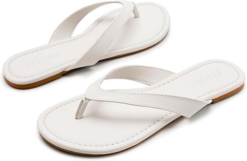 FITORY Womens Flip Flops,Comfort Thong Walking Slides,Summer Flat Sandals | Slip on Slippers,Cushioning Insole,Open Toe,Casual,Fashion,Summer,Indoor and Outdoor,Vegan Leather White Size 10 in Saudi Arabia