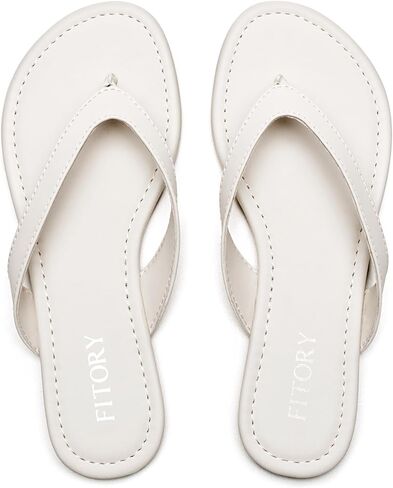 FITORY Womens Flip Flops,Comfort Thong Walking Slides,Summer Flat Sandals | Slip on Slippers,Cushioning Insole,Open Toe,Casual,Fashion,Summer,Indoor and Outdoor,Vegan Leather White Size 10 in Saudi Arabia