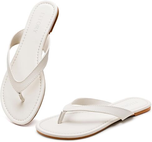 FITORY Womens Flip Flops,Comfort Thong Walking Slides,Summer Flat Sandals | Slip on Slippers,Cushioning Insole,Open Toe,Casual,Fashion,Summer,Indoor and Outdoor,Vegan Leather White Size 10 in Saudi Arabia