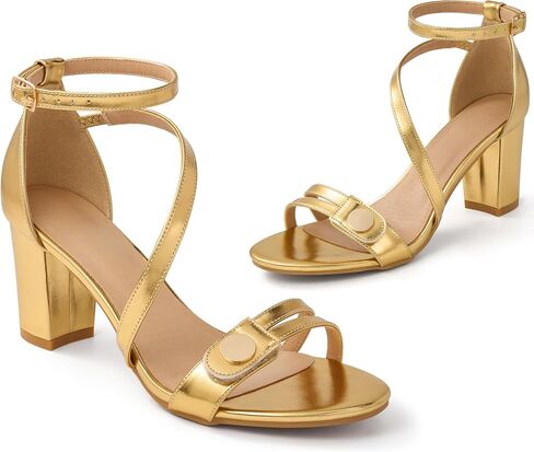 Ecetana Womens Chunky Comfort Heels Dressy Block Sandals with Ankle Strap | Stable Open-Toe Adjustable Hook-and-Loop Closure, Cushioned Insole & Non-slip Outsole Shoes for Wedding Prom Bride in Saudi Arabia