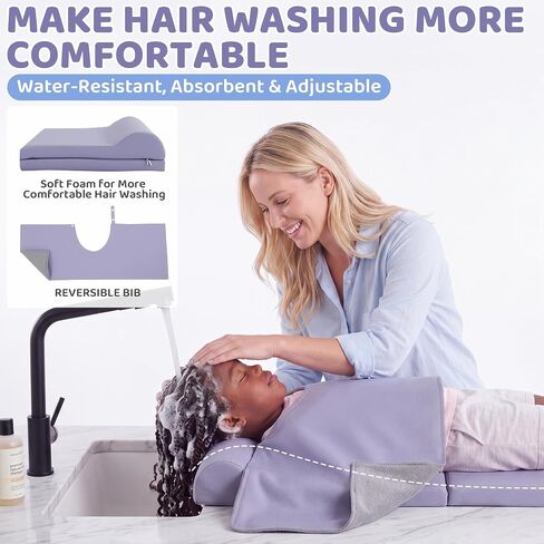 BALAPET Hair Washing Station for Kids with Foam Cushion & Reversible Bib | Soft Foam Support, Wipe-Clean PU Cover, Reversible Bib, Adjustable Snaps, Foldable Design，31.5 x 15.7 x 3.1 in in Saudi Arabia