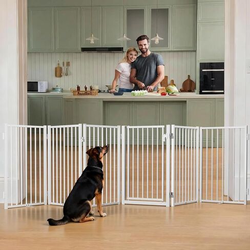 COMOMY 80 Inch Extra Wide Dog Gate with Door 32 Inch Tall | Free Standing Pet Gate 6-Panel Foldable Metal Fence for House Stairs Doorways Indoor Outdoor White in Saudi Arabia