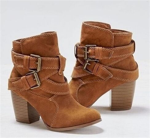 YDYCG Women Plus Size34-43 Ankle Boots Europe Style Vintage Women High Heels Buckle Rubber Casual Ladies Shoes Fashion Boots (Color : Reddish Brown, Shoe Size : 6) in Saudi Arabia