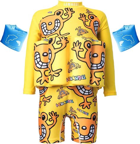 Toddler Float Suit for for Kids Age 1-12, One-Piece Floatation Swimsuit | Removable Buoyancy Bars & Arm Bands, UPF 50+ Long Sleeves, Quick Dry Baby Swim Vest for Boys & Girls in Saudi Arabia