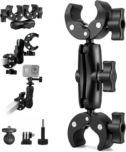 Double Super Clamp Mount 360° Adjustable Umbrella Tripod Mount | Camera Clamp for Photography Reflector Motorcycle Handlebar Umbrella Pole Holder Stand Bracket Flag Holder Light Stand Tripod in Saudi Arabia