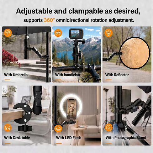Double Super Clamp Mount 360° Adjustable Umbrella Tripod Mount | Camera Clamp for Photography Reflector Motorcycle Handlebar Umbrella Pole Holder Stand Bracket Flag Holder Light Stand Tripod in Saudi Arabia
