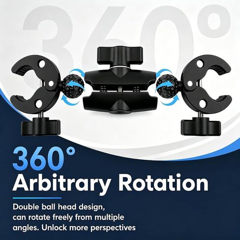 Double Super Clamp Mount 360° Adjustable Umbrella Tripod Mount | Camera Clamp for Photography Reflector Motorcycle Handlebar Umbrella Pole Holder Stand Bracket Flag Holder Light Stand Tripod in Saudi Arabia