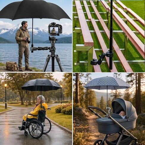 Double Super Clamp Mount 360° Adjustable Umbrella Tripod Mount | Camera Clamp for Photography Reflector Motorcycle Handlebar Umbrella Pole Holder Stand Bracket Flag Holder Light Stand Tripod in Saudi Arabia