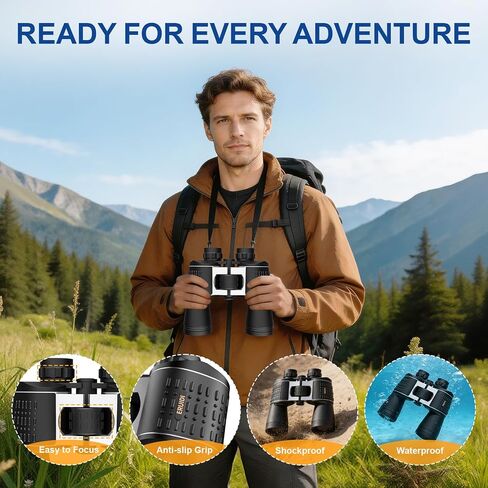 20x52 High Powered Binoculars for Adults | Large Wide View for Bird Watching; Rugged Rubber Armor for Comfortable Use; Clear with BAK4&FMC for Hunting Cruise Ship in Saudi Arabia