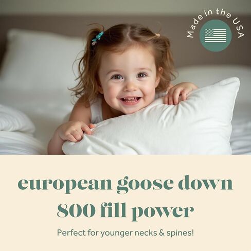ComfyDown Toddler Pillow, 800 Fill Power Goose Down Fill, 300 Thread Count 100% Cotton Cover - Made in USA 18 Months to 6 Years (12" X 16") in Kuwait