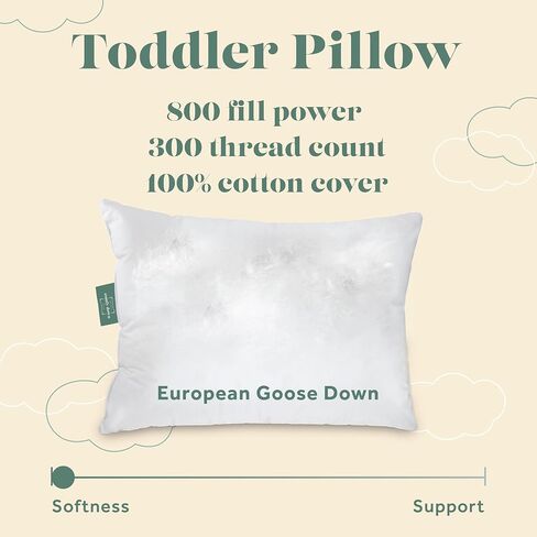 ComfyDown Toddler Pillow, 800 Fill Power Goose Down Fill, 300 Thread Count 100% Cotton Cover - Made in USA 18 Months to 6 Years (12" X 16") in Kuwait
