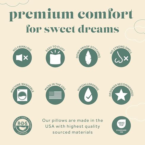 ComfyDown Toddler Pillow, 800 Fill Power Goose Down Fill, 300 Thread Count 100% Cotton Cover - Made in USA 18 Months to 6 Years (12" X 16") in Kuwait