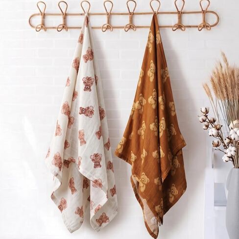 Baby Muslin Swaddle Blankets Bear 100% Cotton Breathable Receiving Blankets Soft and Large 47 x 47 Inches Newborn Essentials Gift for Baby Shower in Kuwait