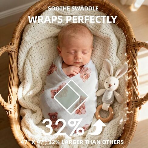Baby Muslin Swaddle Blankets Bear 100% Cotton Breathable Receiving Blankets Soft and Large 47 x 47 Inches Newborn Essentials Gift for Baby Shower in Kuwait