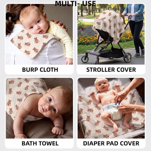 Baby Muslin Swaddle Blankets Bear 100% Cotton Breathable Receiving Blankets Soft and Large 47 x 47 Inches Newborn Essentials Gift for Baby Shower in Kuwait
