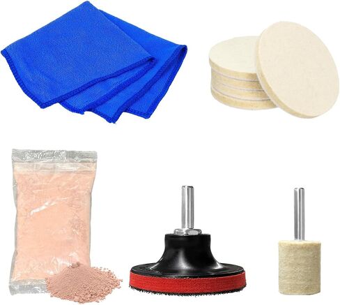 Glass Polishing Kit, Car Windshield Scratch Remover Polish Pads Kit with 100g Cerium Oxide Powder, Universal Wool Polishing Wheel Set for Auto Glass Window Windscreen in Saudi Arabia