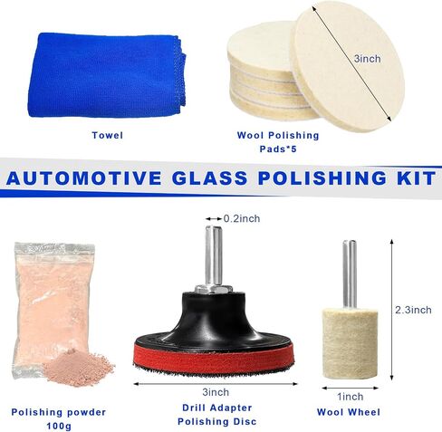 Glass Polishing Kit, Car Windshield Scratch Remover Polish Pads Kit with 100g Cerium Oxide Powder, Universal Wool Polishing Wheel Set for Auto Glass Window Windscreen in Saudi Arabia