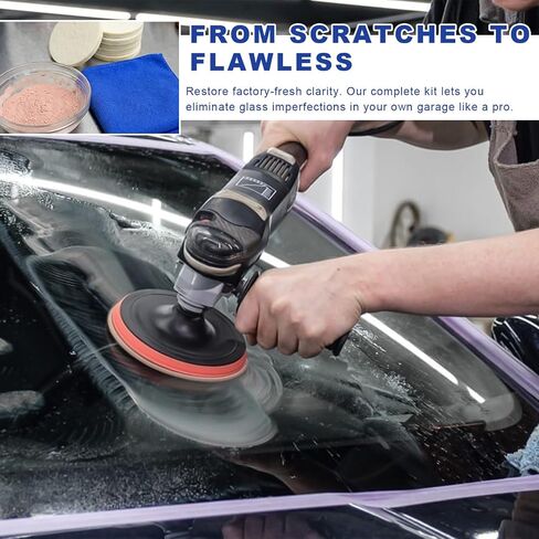 Glass Polishing Kit, Car Windshield Scratch Remover Polish Pads Kit with 100g Cerium Oxide Powder, Universal Wool Polishing Wheel Set for Auto Glass Window Windscreen in Saudi Arabia