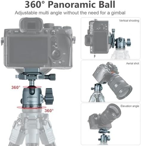 Aluminum 360° Panoramic Tripod Head with Arca-Swiss Quick Release & Laptop Mount, 1/4" & 3/8" Screw, Anti-Slip Pad, for Camera, Tripod, Monopod, Phone, iPad, Live Streaming, Outdoor Media Production, in Saudi Arabia
