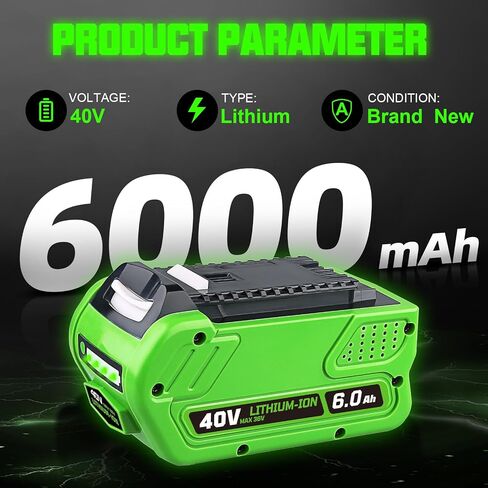29462 6.0Ah Li-ion Replacement for GreenWorks 40V Battery 29472 29252 20202 22262 25312 20642 27062 21242 20302 Compatible with GreenWorks 40V G-Max String Trimmer Hedge Trimmer Pole Saw in Saudi Arabia