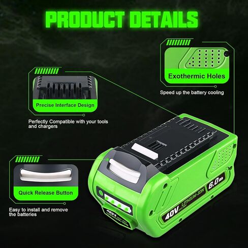 29462 6.0Ah Li-ion Replacement for GreenWorks 40V Battery 29472 29252 20202 22262 25312 20642 27062 21242 20302 Compatible with GreenWorks 40V G-Max String Trimmer Hedge Trimmer Pole Saw in Saudi Arabia