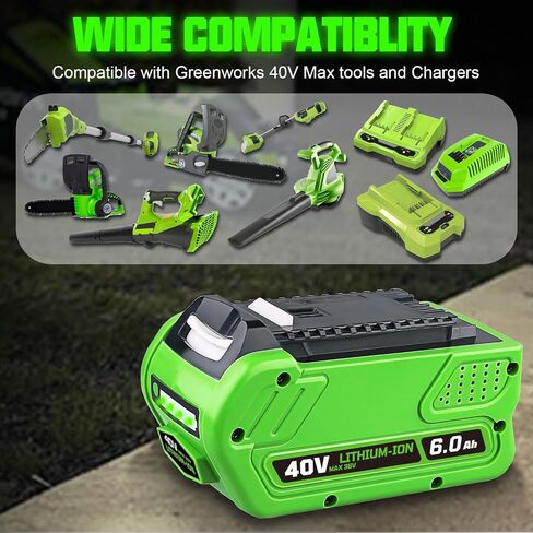 29462 6.0Ah Li-ion Replacement for GreenWorks 40V Battery 29472 29252 20202 22262 25312 20642 27062 21242 20302 Compatible with GreenWorks 40V G-Max String Trimmer Hedge Trimmer Pole Saw in Saudi Arabia
