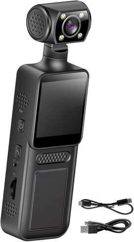 2K Handheld Cameras with 128G Memory Card Included, Pocket-Sized Personal Video Recorder, 180° Rotatable Lens, LED Fill Light, WiFi Connection Sports Action Camera, 5.12 in Small Body Camera in Saudi Arabia