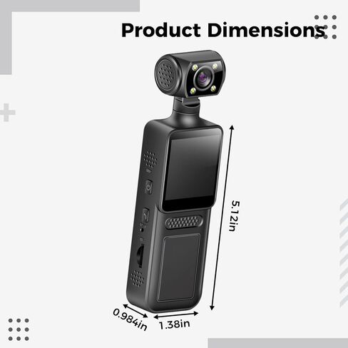 2K Handheld Cameras with 128G Memory Card Included, Pocket-Sized Personal Video Recorder, 180° Rotatable Lens, LED Fill Light, WiFi Connection Sports Action Camera, 5.12 in Small Body Camera in Saudi Arabia