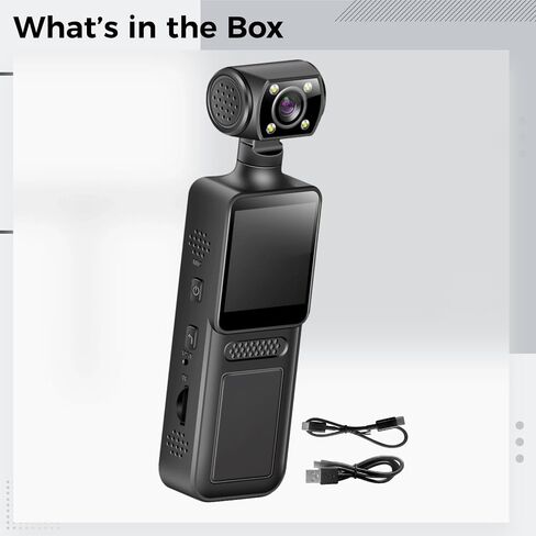 2K Handheld Cameras with 128G Memory Card Included, Pocket-Sized Personal Video Recorder, 180° Rotatable Lens, LED Fill Light, WiFi Connection Sports Action Camera, 5.12 in Small Body Camera in Saudi Arabia