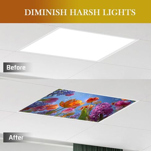 2 Pcs Fluorescent Light Covers for Drop Ceiling, Magnetic Fabric Diffuser, 4x2 Feet, for Office, School, Hospital, Home(Tulips and Hyacinths) in Kuwait