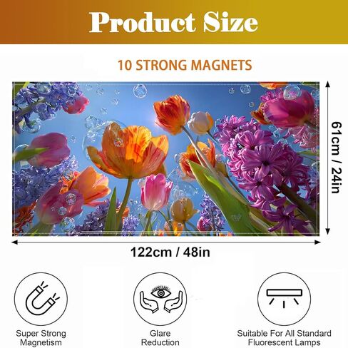 2 Pcs Fluorescent Light Covers for Drop Ceiling, Magnetic Fabric Diffuser, 4x2 Feet, for Office, School, Hospital, Home(Tulips and Hyacinths) in Kuwait