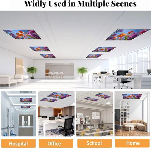 2 Pcs Fluorescent Light Covers for Drop Ceiling, Magnetic Fabric Diffuser, 4x2 Feet, for Office, School, Hospital, Home(Tulips and Hyacinths) in Kuwait