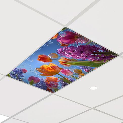 2 Pcs Fluorescent Light Covers for Drop Ceiling, Magnetic Fabric Diffuser, 4x2 Feet, for Office, School, Hospital, Home(Tulips and Hyacinths) in Kuwait