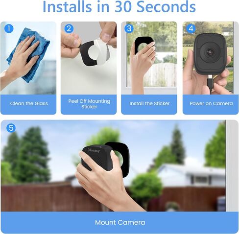 Hieasy 8MP 4K Window Camera, Indoor Camera for Outdoor Monitoring through Glass, No Drill Magnetic with 32GB SD Card, 5GHz&2.4GHz WiFi6, Color Night Vision, AI Human Vehicle Detection, No Subscription in Kuwait