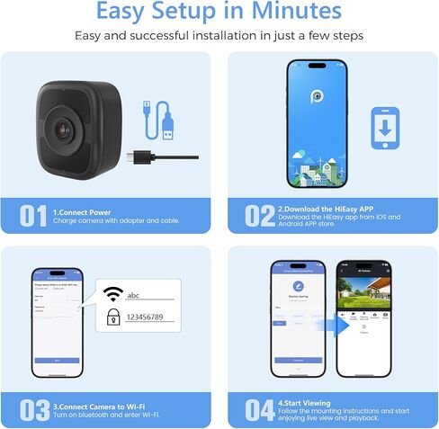Hieasy 8MP 4K Window Camera, Indoor Camera for Outdoor Monitoring through Glass, No Drill Magnetic with 32GB SD Card, 5GHz&2.4GHz WiFi6, Color Night Vision, AI Human Vehicle Detection, No Subscription in Kuwait