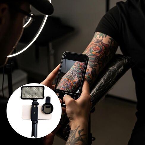 Tattoo Photography Light Kit, Rechargeable LED Light with 52 mm CPL Polarizing Lens, Smartphone Vertical Mount, Tripod for Tattoo Artists, Portable Photo Studio Lighting, 5.9 x 5.9 x 2 in in Saudi Arabia