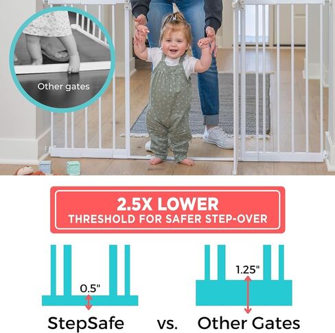طفل صغير من North States - بوابة أطفال واسعة للغاية ذات إغلاق تلقائي من StepSafe: بوابة أمان معدنية مثبتة بالضغط أو الأجهزة مع تحكم في التأرجح - قابل للتعديل بعرض 29-55 بوصة؛ 30 بوصة - أبيض in Kuwait