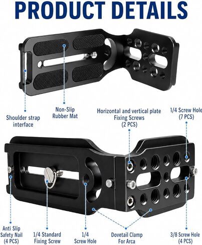 Arca-Type DSLR Camera L Bracket, Vertical/Horizontal Switch Quick Release Plate with 1/4" and 3/8" Screws, Aluminum Tripod Mounting Solution Compatible with Canon/Nikon/Sony in Saudi Arabia