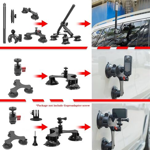 5 in1 Suction Car Mount insta 360 car mount With 67" Invisible Selfie Stick | 5 Suction Cup for Insta360 X5/X4/X3/GO 3/ONE/Compatible with Gopro 360 Outside Car Mount in Saudi Arabia