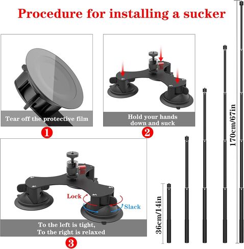 5 in1 Suction Car Mount insta 360 car mount With 67" Invisible Selfie Stick | 5 Suction Cup for Insta360 X5/X4/X3/GO 3/ONE/Compatible with Gopro 360 Outside Car Mount in Saudi Arabia