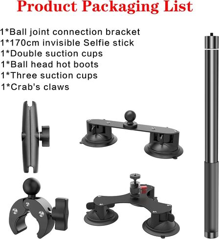5 in1 Suction Car Mount insta 360 car mount With 67" Invisible Selfie Stick | 5 Suction Cup for Insta360 X5/X4/X3/GO 3/ONE/Compatible with Gopro 360 Outside Car Mount in Saudi Arabia