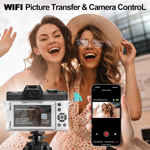 NBD 5K Digital Cameras for Photography - 16X Zoom Travel Camera with 180° Flip Screen, 64MP Vlogging Cameras Fotograficas for YouTube, Auto Focus, Macro Lens, 2 Batteries & 64GB TF Card（White） in Kuwait